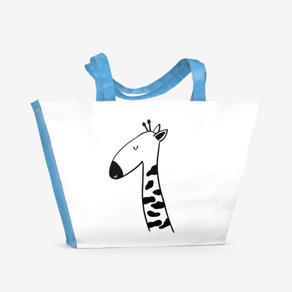 Пляжная сумка «Милый детский принт жираф черно-белый рисунок»