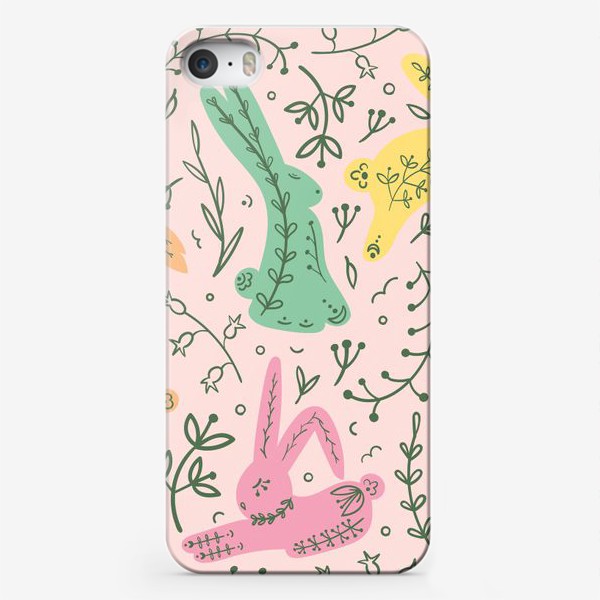 Чехол iPhone «Пасхальные кролики на розовом»