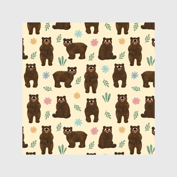Шторы «Медведи в лесу Мишки и цветы Принт с медведями или мишками медвежонок и медвежата»