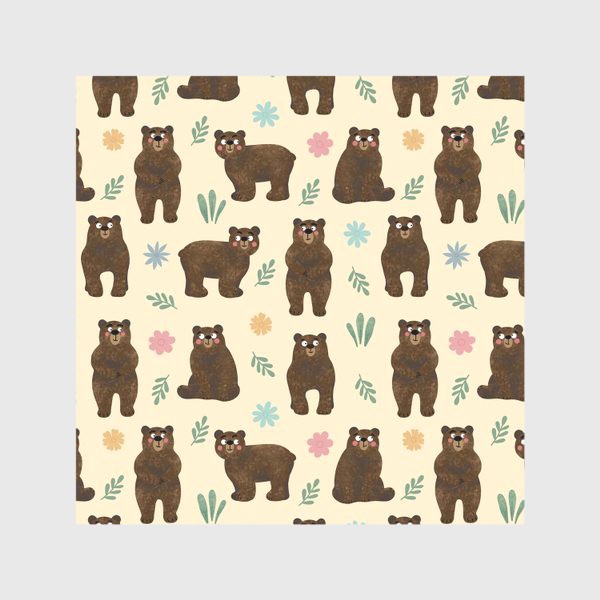 Скатерть «Медведи в лесу Мишки и цветы Принт с медведями или мишками медвежонок и медвежата»