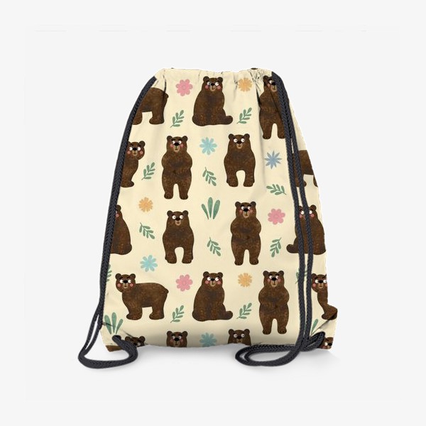 Рюкзак «Медведи в лесу Мишки и цветы Принт с медведями или мишками медвежонок и медвежата»