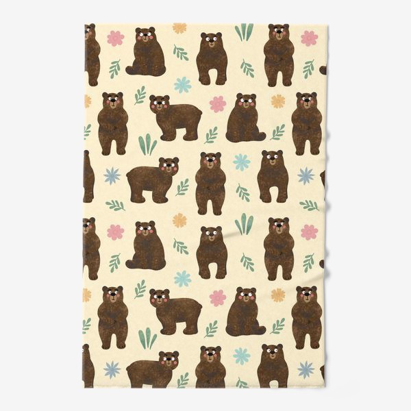 Полотенце «Медведи в лесу Мишки и цветы Принт с медведями или мишками медвежонок и медвежата»