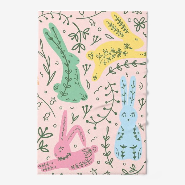 Полотенце «Пасхальные кролики на розовом»
