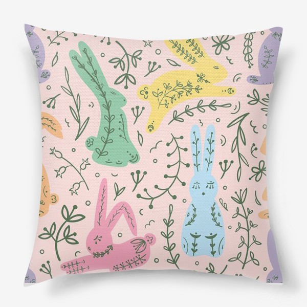 Подушка «Пасхальные кролики на розовом»
