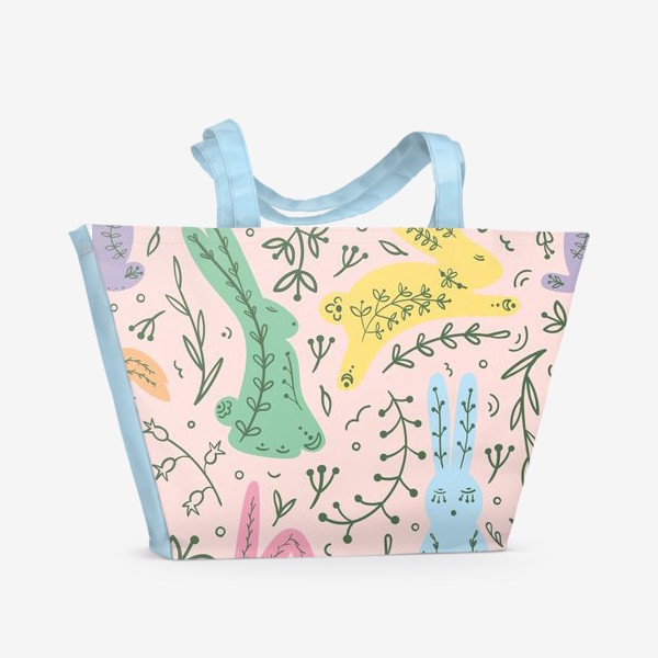Пляжная сумка «Пасхальные кролики на розовом»