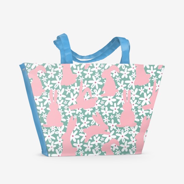 Пляжная сумка «Весенние зайцы на зеленом»