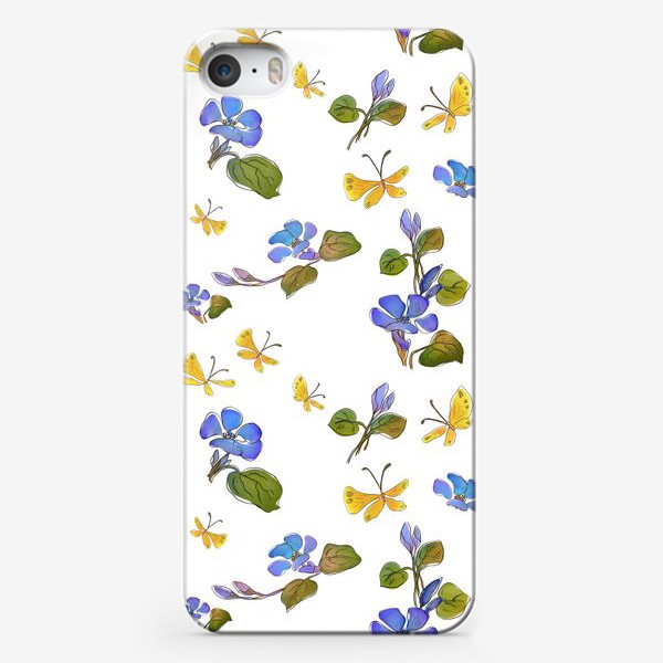 Чехол iPhone «Принт с цветами и бабочками»