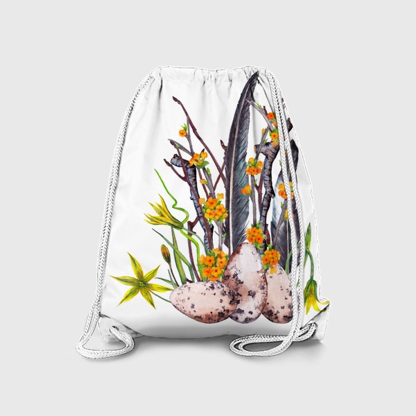 Рюкзак «Лесная весенняя цветочная композиция с яйцами и перьями ласточки Пасха»