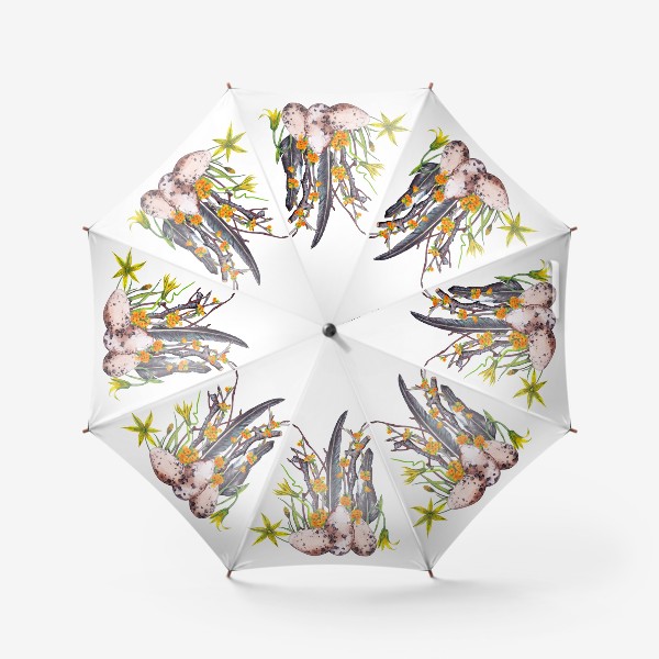 Зонт &laquo;Лесная весенняя цветочная композиция с яйцами и перьями ласточки Пасха&raquo;