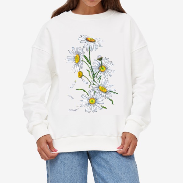 Свитшот &laquo;Белые садовые ромашки Летний букет Дачные цветы&raquo;