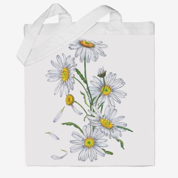 Сумка хб &laquo;Белые садовые ромашки Летний букет Дачные цветы&raquo;