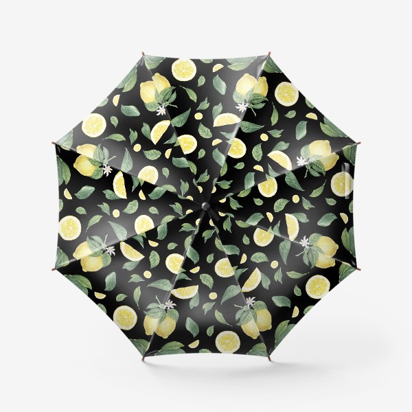 Зонт «Лимоны на черном. Цветок и лимон»