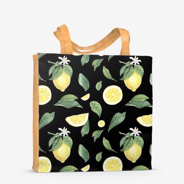 Сумка-шоппер «Лимоны на черном. Цветок и лимон»