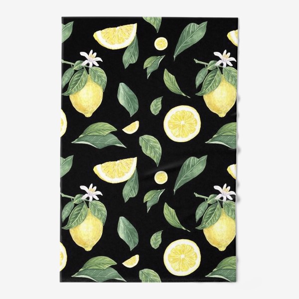 Полотенце «Лимоны на черном. Цветок и лимон»