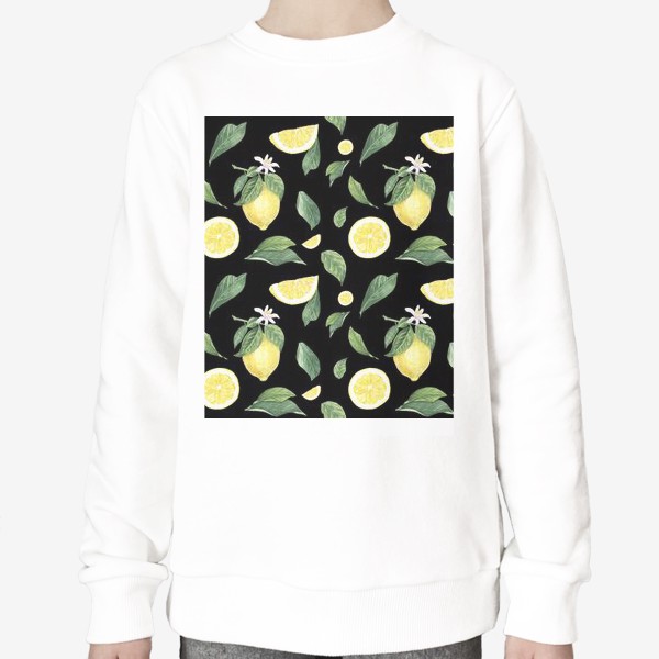 Свитшот «Лимоны на черном. Цветок и лимон»