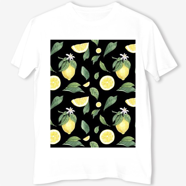 Футболка «Лимоны на черном. Цветок и лимон»