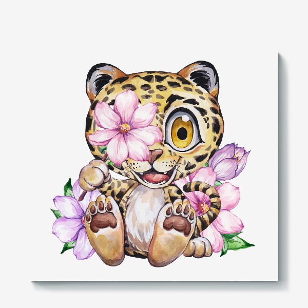 Холст «Леопард в цветах»