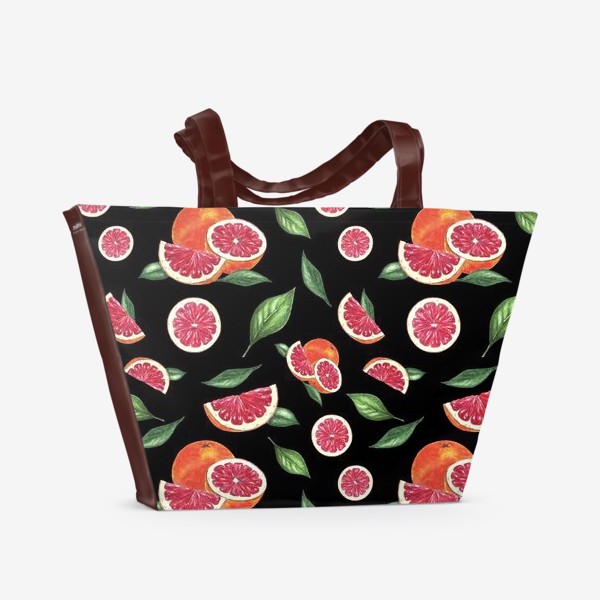 Пляжная сумка «Грейпфрут на черном фоне»