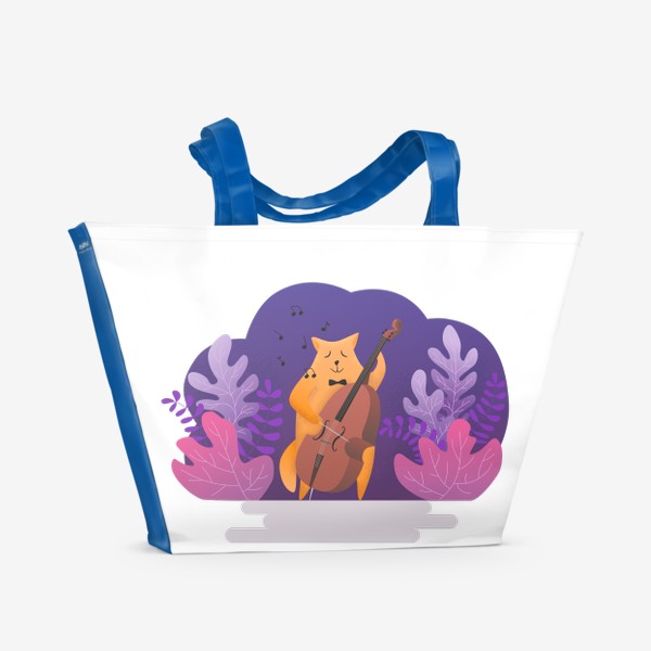 Пляжная сумка «Романтичный кот играет на контрабасе»