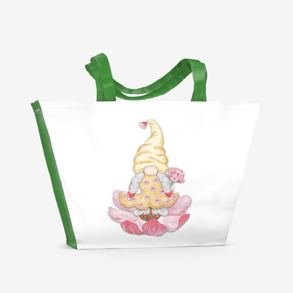 Пляжная сумка «Девочка гном на цветке»