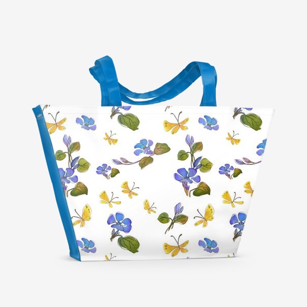 Пляжная сумка «Принт с цветами и бабочками»