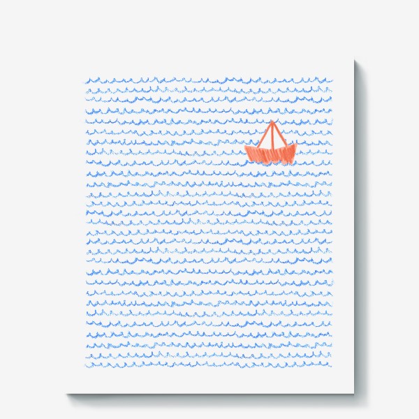 Холст «Красный бумажный кораблик на волнах»