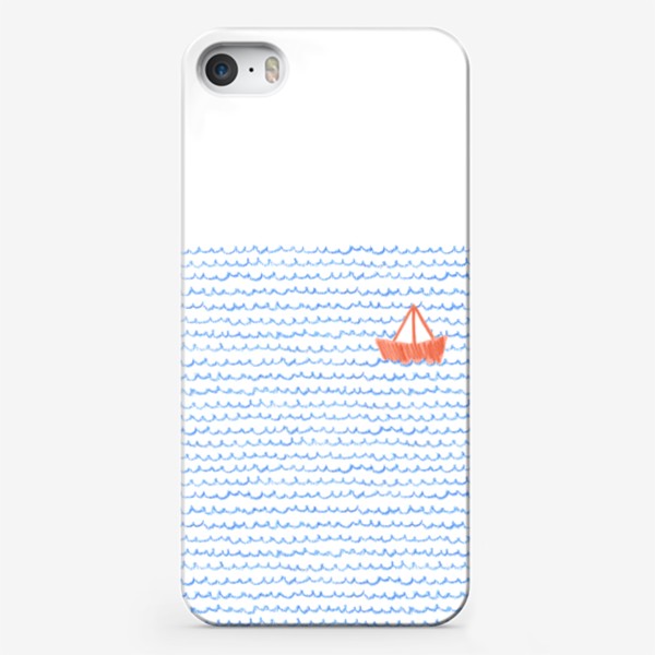 Чехол iPhone «Красный бумажный кораблик на волнах»