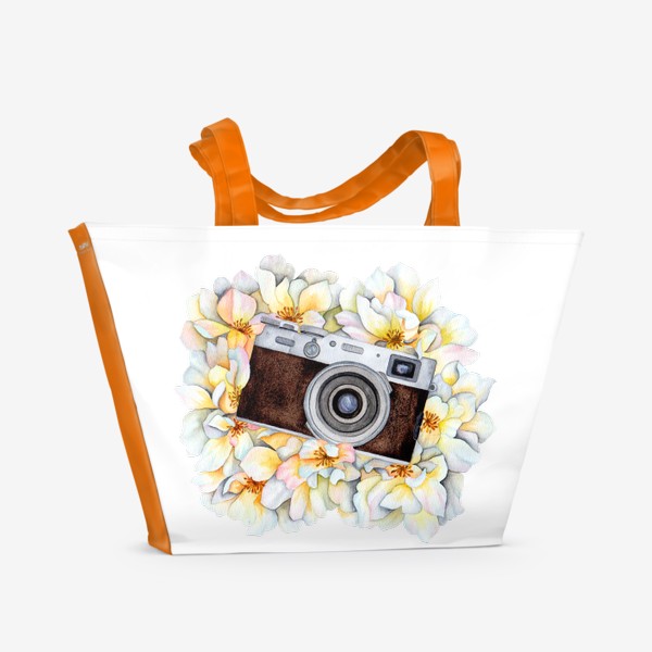 Пляжная сумка «Фотоаппарат в цветах»