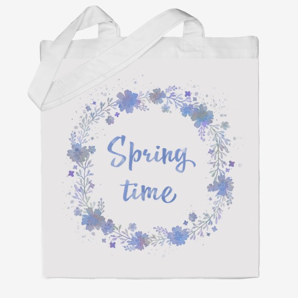 Сумка хб «Spring time, весенний леттеринг в цветочном венке»