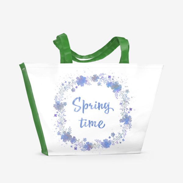 Пляжная сумка «Spring time, весенний леттеринг в цветочном венке»