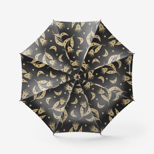 Зонт «Небесные цветы. Золотые лунные тюльпаны на чёрном»