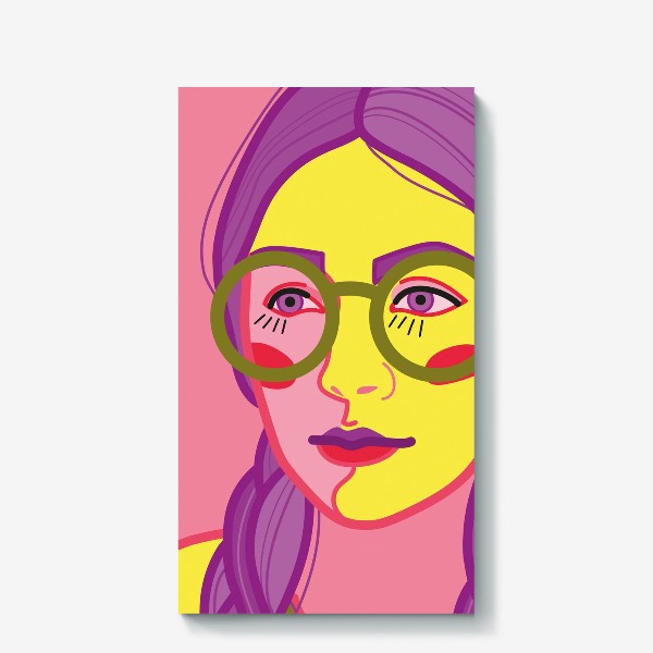 Холст «яркий интерьерный плакат с изображением женского лица в очках»