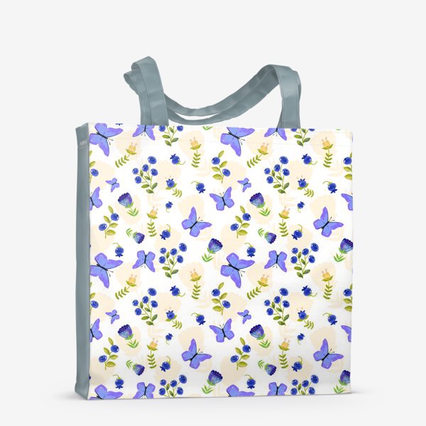 Сумка-шоппер «Бабочки и цветы. Синий и охристые цвета.»