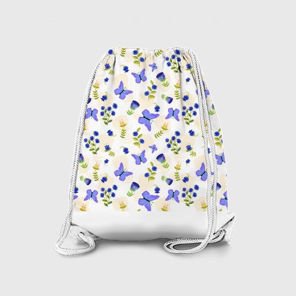 Рюкзак «Бабочки и цветы. Синий и охристые цвета.»