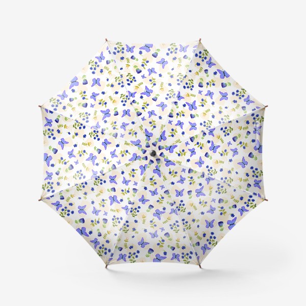 Зонт &laquo;Бабочки и цветы. Синий и охристые цвета.&raquo;