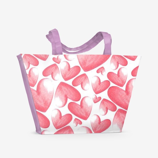 Пляжная сумка «Розовые сердца - паттерн»