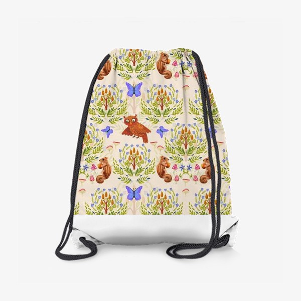 Рюкзак «Сова, бурундук в лесу. Винтажный стиль»