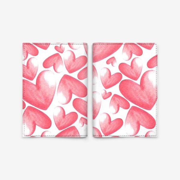 Обложка для паспорта «Розовые сердца - паттерн»