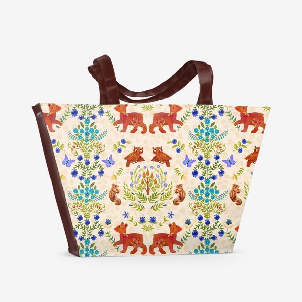 Пляжная сумка &laquo;Мишки и бурундуки в лесу. По мотивам сказки откуда у бурундука полосы&raquo;