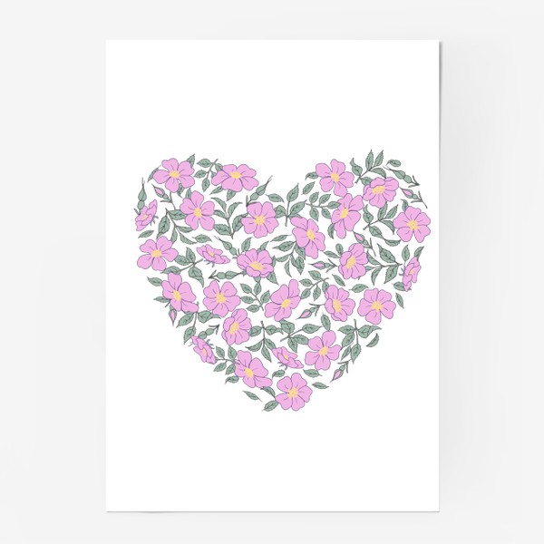 Постер «Сердце из цветов. Розовый шиповник»