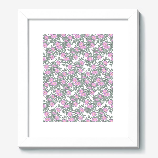 Картина «Розовые цветы и ветки шиповника. Бесшовный паттерн»