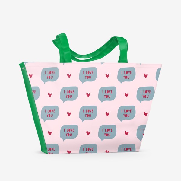 Пляжная сумка «I love you. Минималистичный принт с сердечками и текстом»