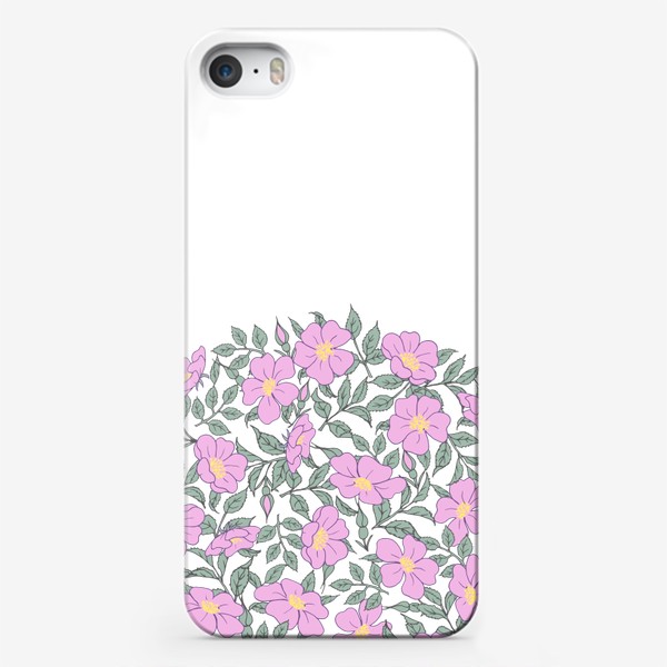 Чехол iPhone «Розовые цветы и листья шиповника, Круг из цветов»