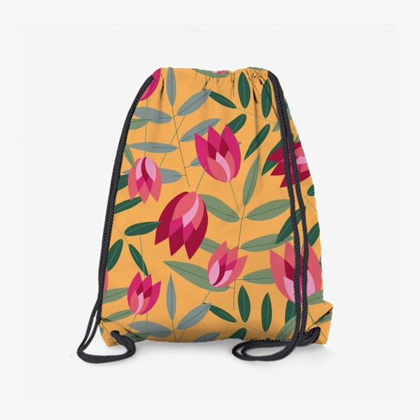 Рюкзак «узор с розовыми тюльпанами на оранжевом фоне»