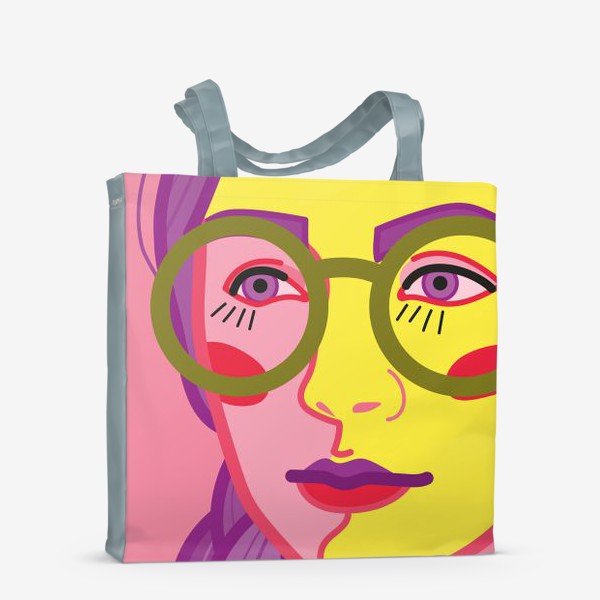 Сумка-шоппер «яркий интерьерный плакат с изображением женского лица в очках»