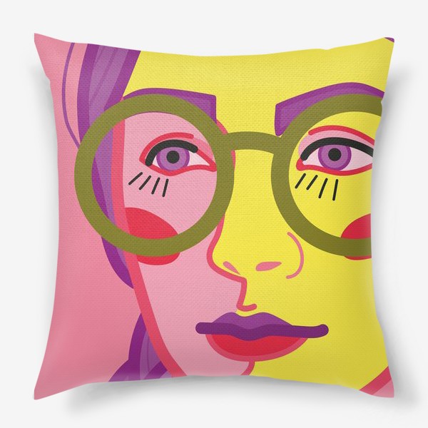 Подушка &laquo;яркий интерьерный плакат с изображением женского лица в очках&raquo;