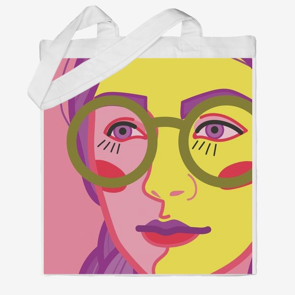 Сумка хб «яркий интерьерный плакат с изображением женского лица в очках»