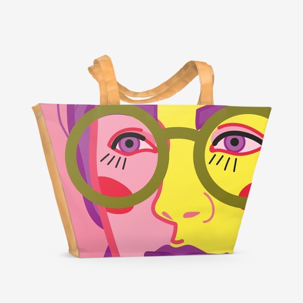 Пляжная сумка «яркий интерьерный плакат с изображением женского лица в очках»