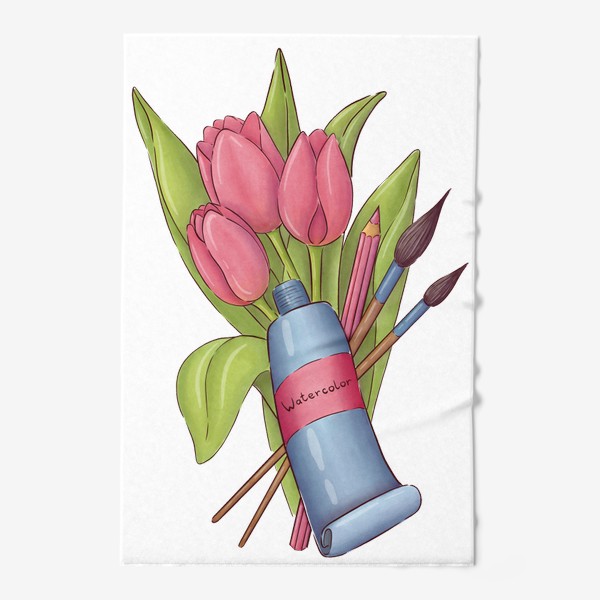 Полотенце «Акварель и тюльпаны. Весна художника»