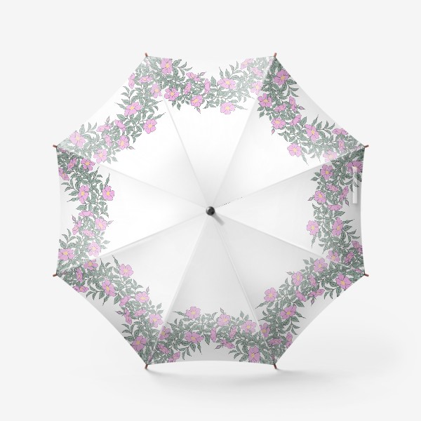 Зонт «Розовые цветы и ветки шиповника. Летний венок. Summer day»
